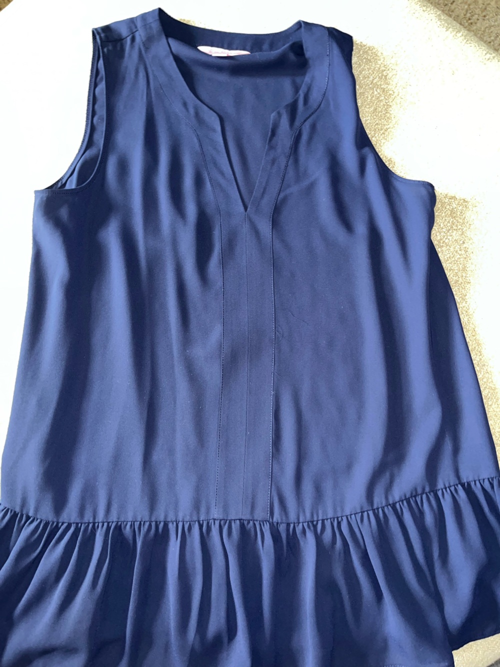 Lilly Pulitzer Navy Sleeveless V-Notch Ruffle-Hem Top